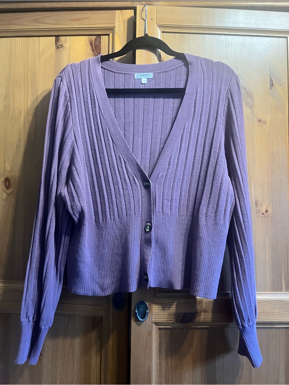 Lavender Ribbed V-Neck Button Cardigan